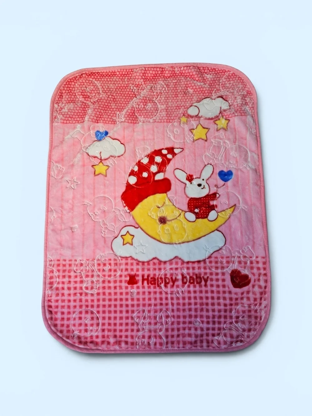 TBI Cloudy Embossed Baby Blanket Pink Bunny Moon 110 X 140 cm NIB